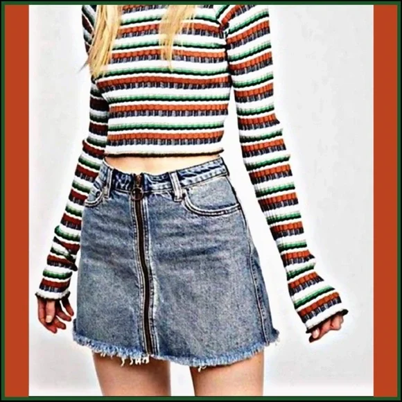 FREE PEOPLE Zip- Up Boho Grunge Denim Skirt Sz 27 - Picture 2 of 12